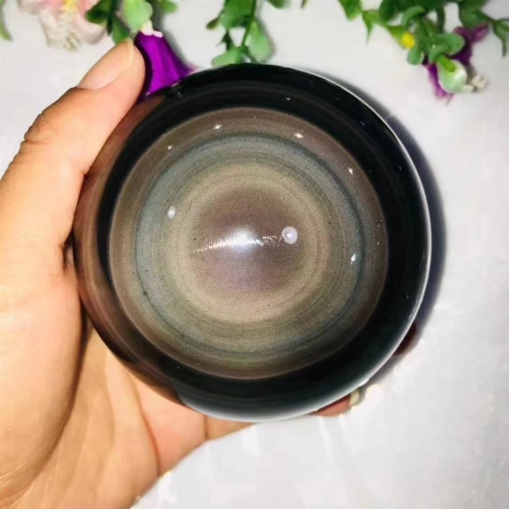 SHFTQXSLAT Cat Eye Obsidian Quartz Crystal Ball Rock Heal Gemstone 1pcs Ornaments (Size : 70-80mm)