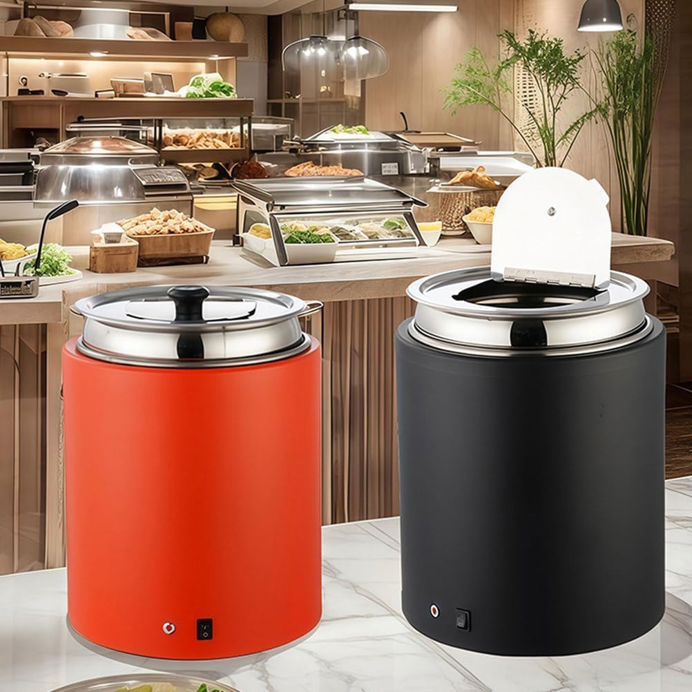 AIZYR Soup Kettle Round Food Warmer, Hot Soup Insulated Pot Food Holding Warming for Home Buffet Restaurant Party Catering,Black
