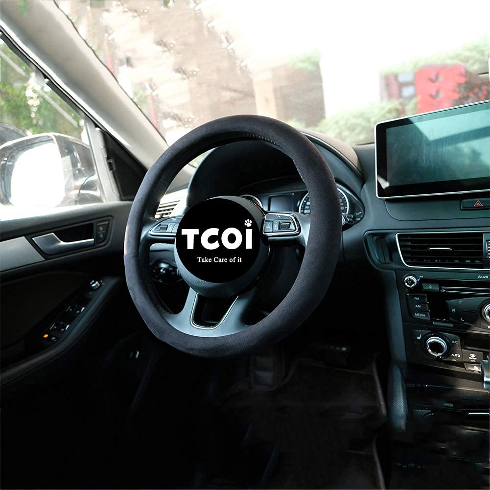 TCOI Universal Steering Wheel Cover, Made of Suede Material with TPU Hybrid Sports Interior Accessories