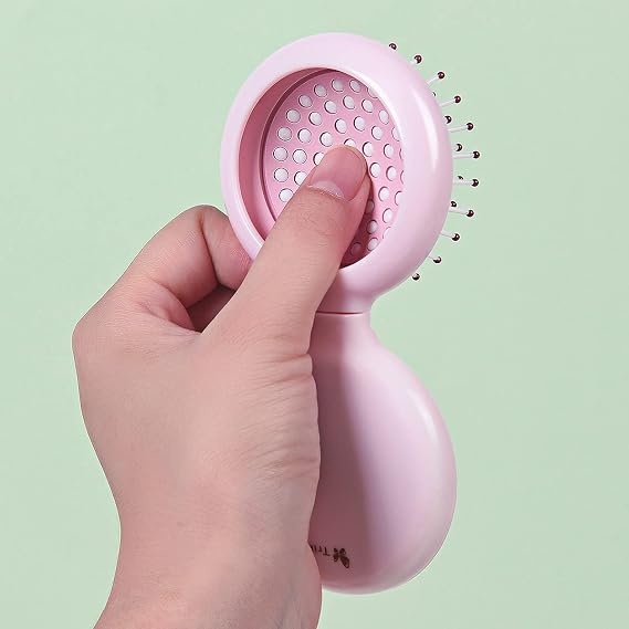 Mini Folding Hair Brush with Mirror, Compact Pop up Pocket Brush, Small Travel Size Flip Hair Brush for PurseBackpack,Pink