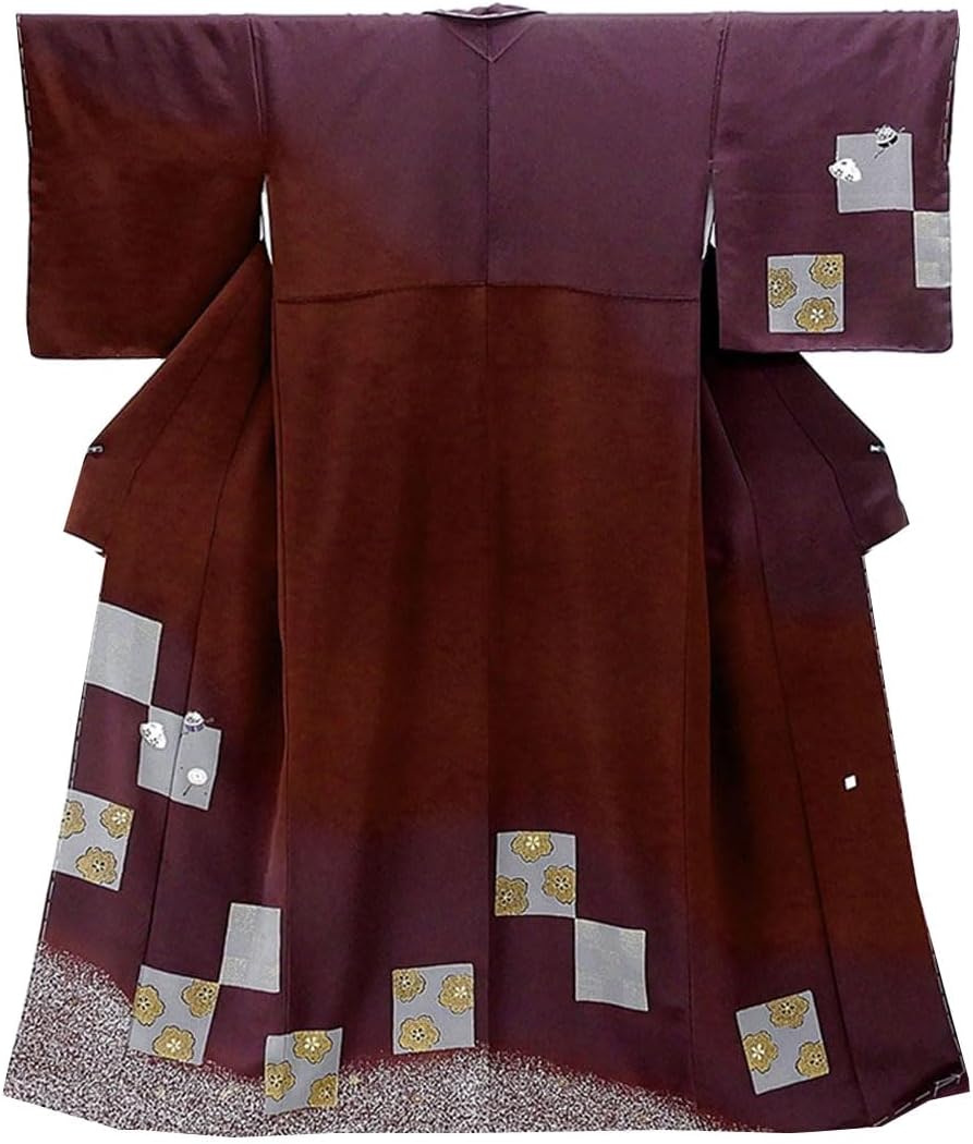 美品！裄直しサービス 証紙付き ＜柿渋染＞ 縞織り出し手織り紬 塩沢紬