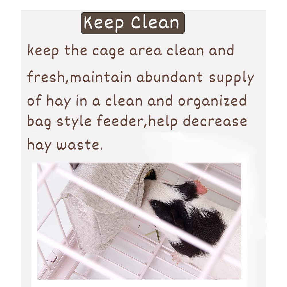 Rabbit Hay Feeder Bag, Guinea Pig Hay Feeder Storage,Sack Hay Bag Feeding Bag Storage for Chinchilla Hamsters Rabbit Guinea Pig Small Animals (L, Grey) - image 2