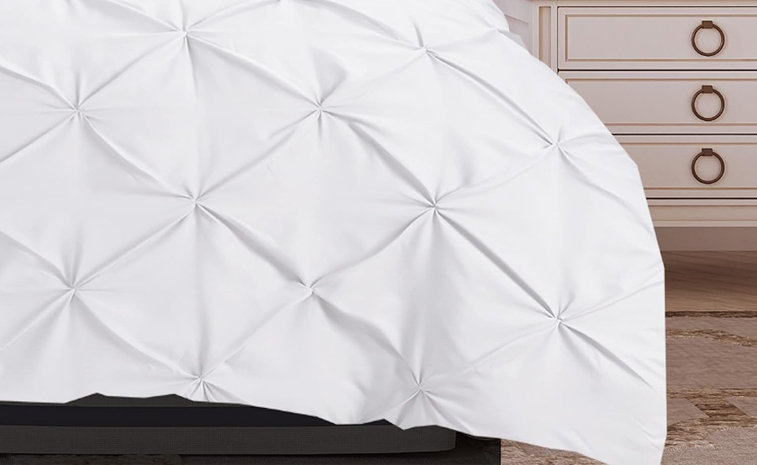 Linen Home Pintuck White Duvet Set Pinch Pleat Soft Microfibre Double Bed Quilt Cover with 2 Pillowcases - Image 5
