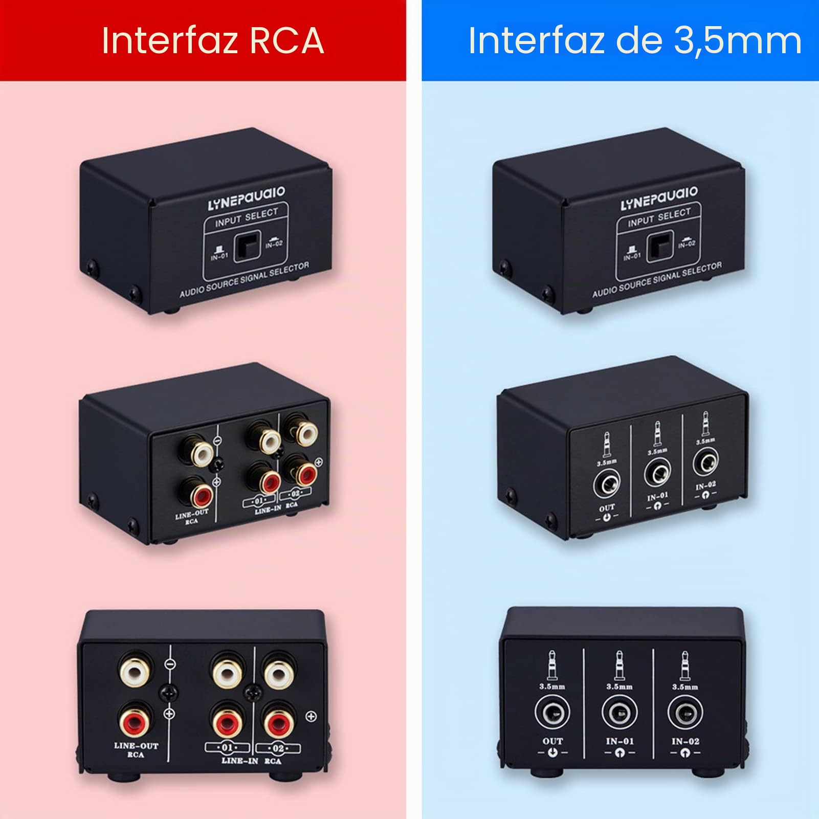 Conmutador de audio RCA 2 en 1 salida/1 en 2 salidas A/B, caja divisora de audio estéreo sin distorsión, conector RCA para cambiar entre altavoces de computadora y auriculares