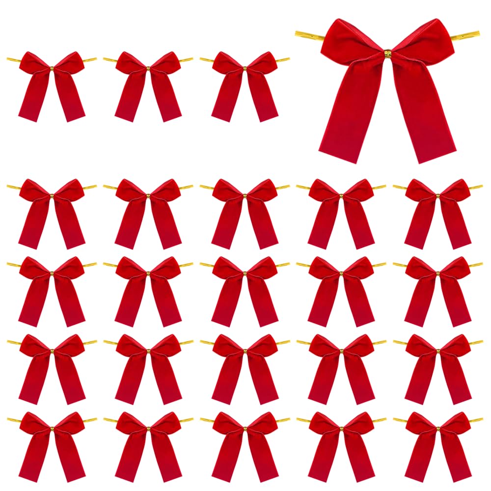 MiOYOOW 24PCS Valentine's Day Bow Ornaments, 3.35inch Soft Lightweight Bow Tree Toppers with Back Wire for Tree Decorations, Holiday Home Party Decor