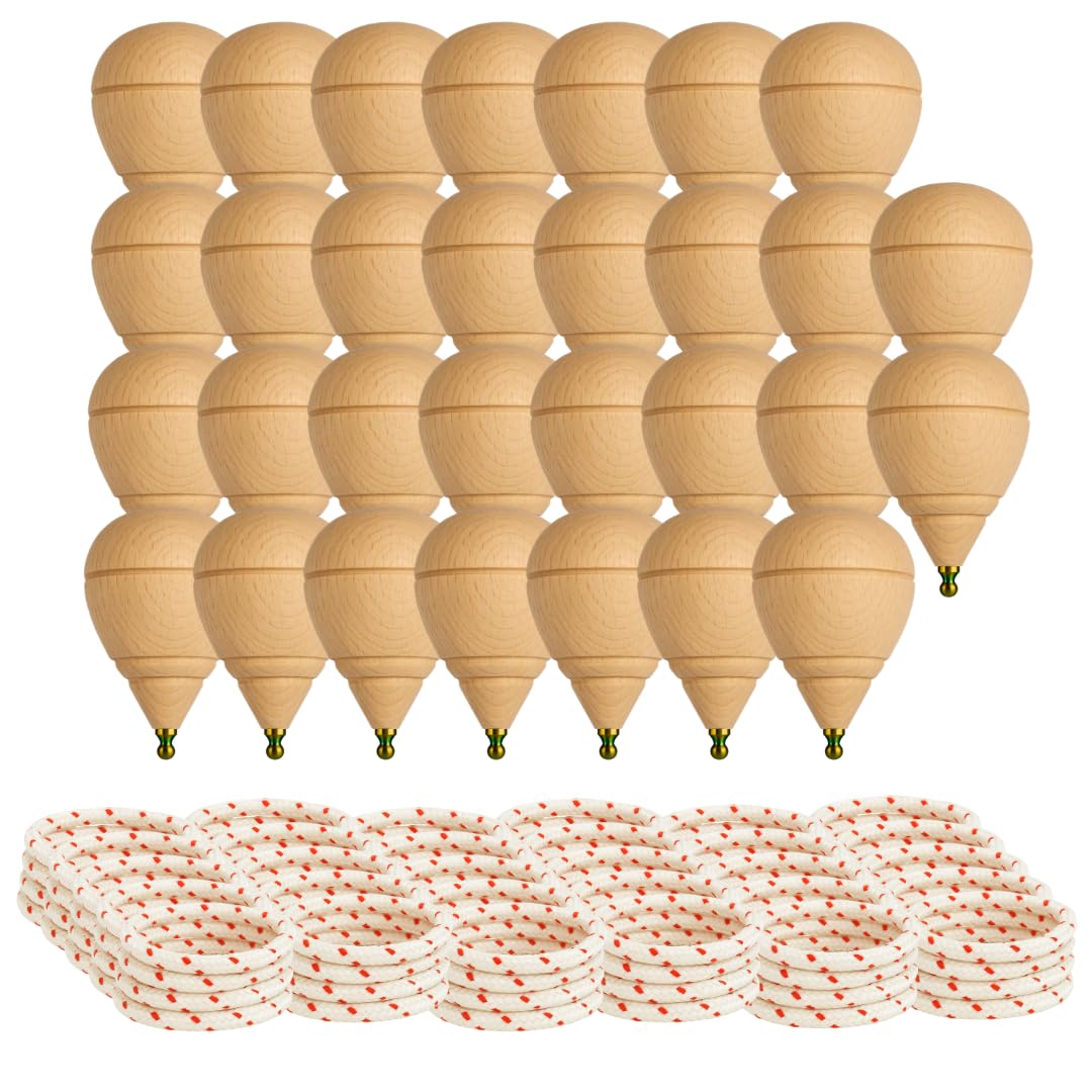 Peonza Madera para Niños Pack 30 Trompos + 30 Cuerdas | Packs de 2-4-6-8-12-16... Unidaes. | Hecho a Mano en España con Punta Redonda.