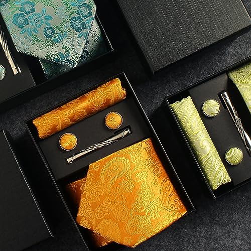 Image of Paisley Floral Mens Tie Formal Necktie Pocket Squares Ties Clips Cufflinks Classic for Men Set