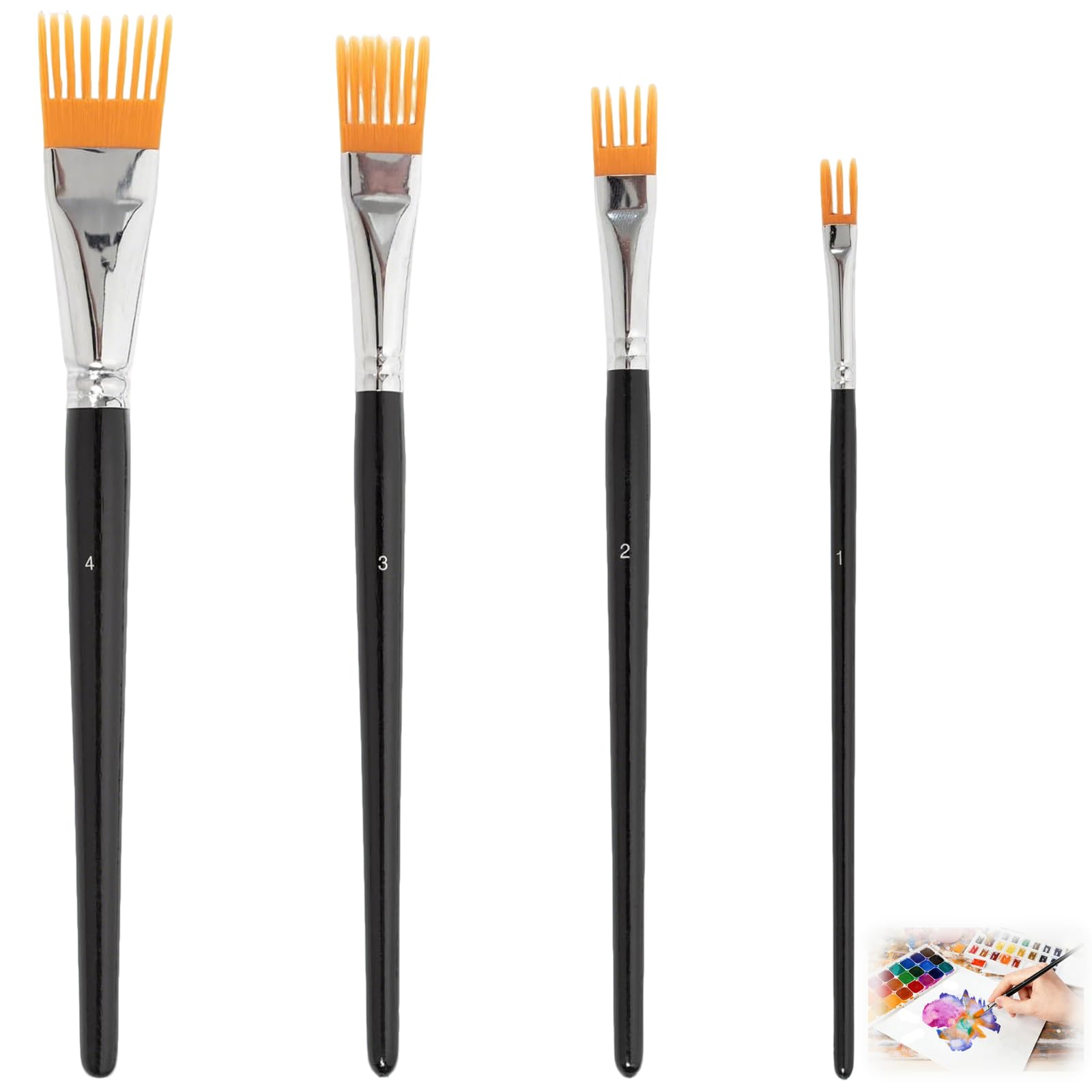 Dojasohilmi Matte Black 4Pcs Comb Paintbrush Sets, Artist Brush, Professional Artist Paintbrushes, Artist Paint Brushes Set For Acrylic, Oil, Watercolor, Greeting Cards & Diy Crafts