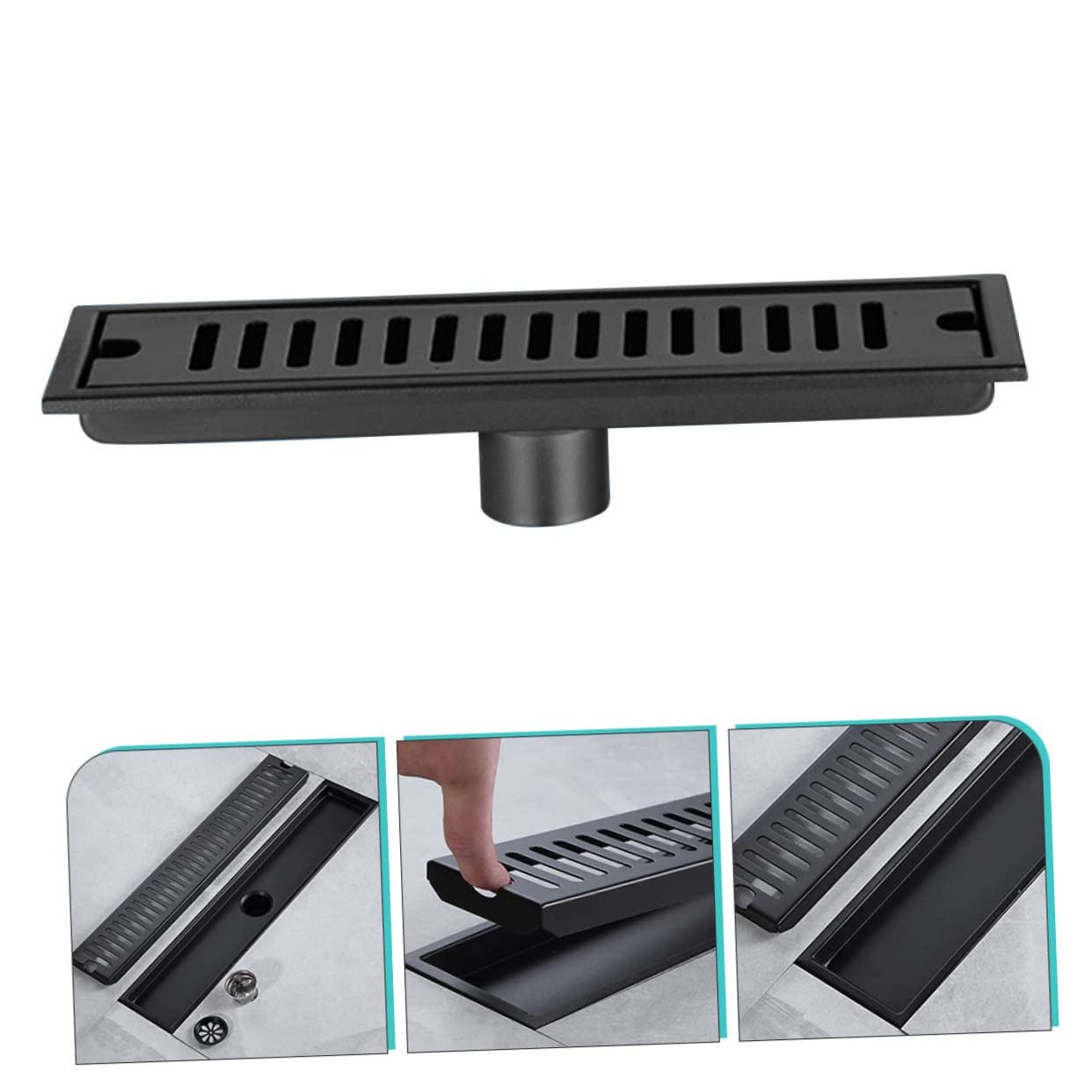 jojofuny Desagüe Rápido Suelo Negro Rectangular de Acero Inoxidable Drenaje Limpieza Fácil Filtro Antiolores y Cocina y Ducha