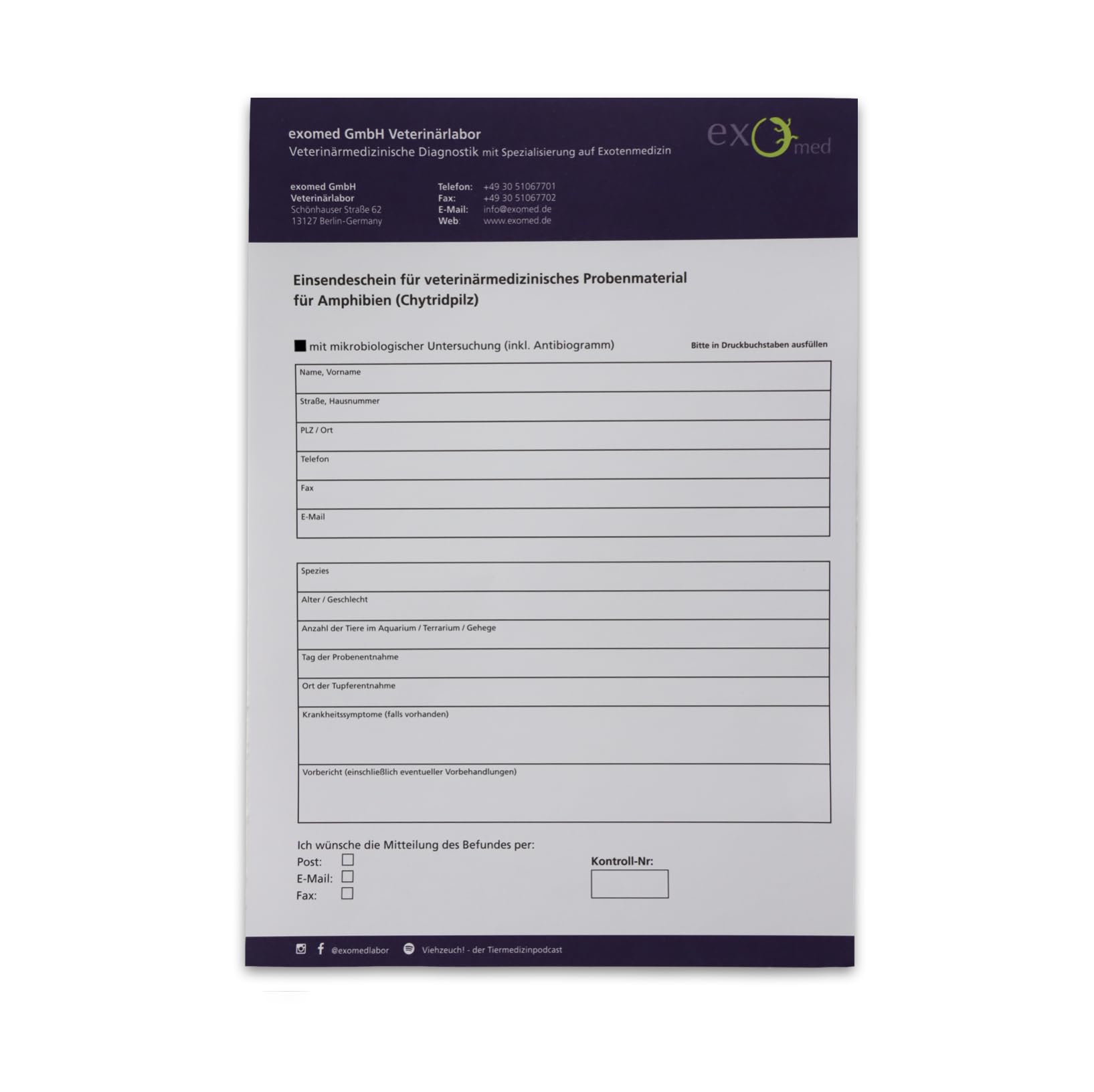 Testkit - Amphibien-Hautprofil-Haut (Bakterien/Pilze/Bd)