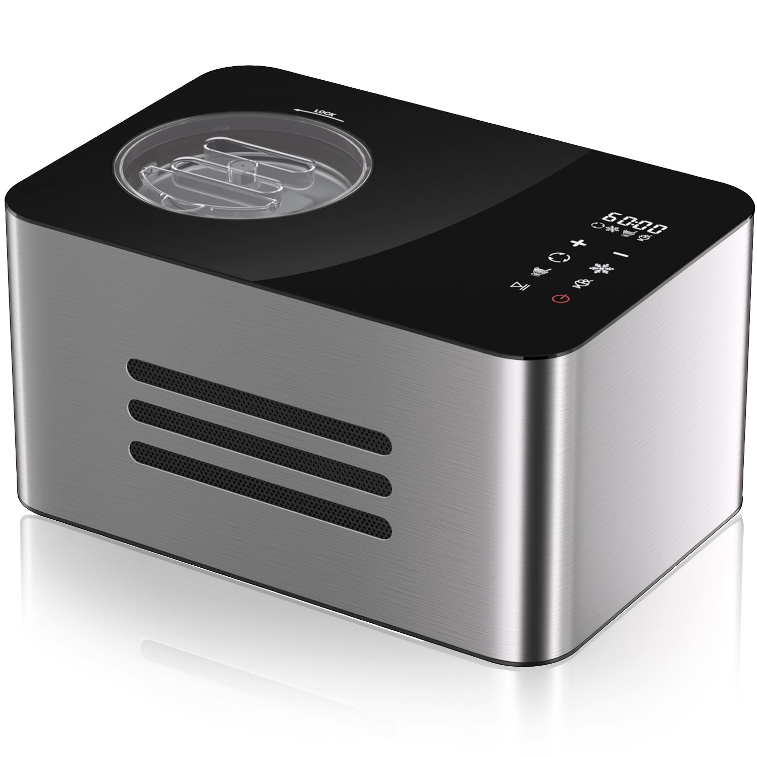 Vpcok Direct Gelatiera 2L con Compressore Macchina per Gelato 150 w Display LED Touch Timer regolabile Gelatiera Autorefrigerante Professionale Cestello Antiaderente per Creme Gelato