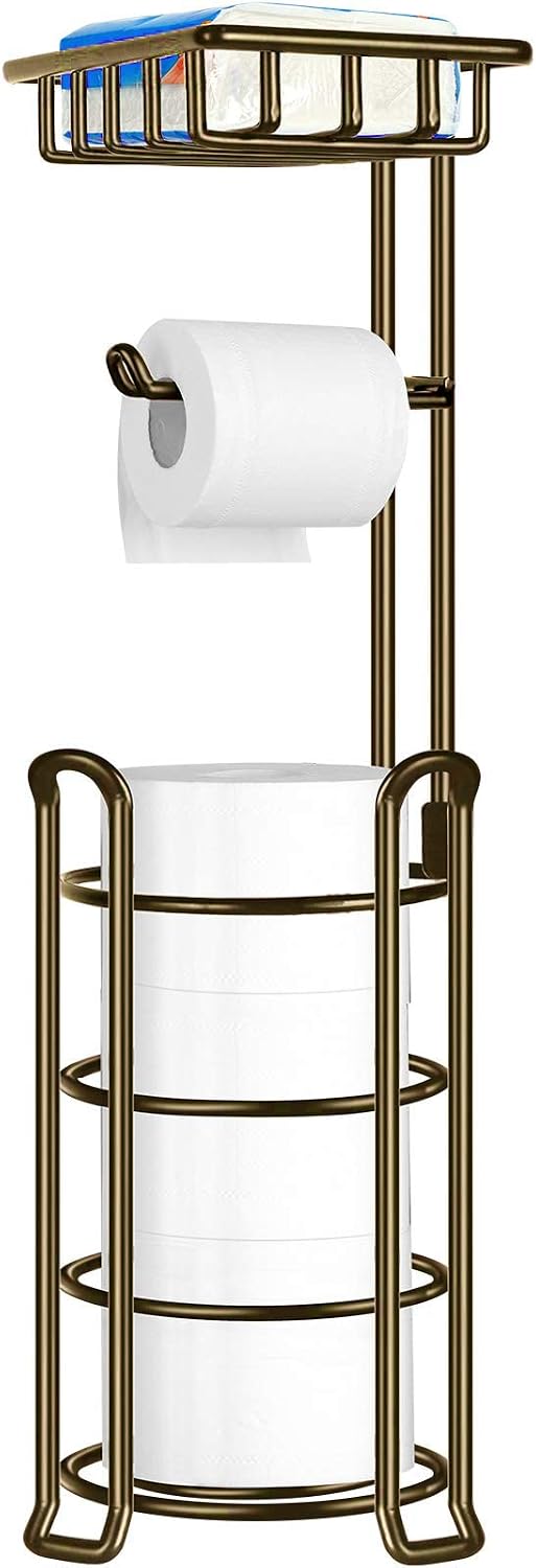TomCare Toilet Paper Holder Toilet Paper Stand 4 Raised Feet Bathroom Accessories Portable Tissue Paper Dispenser Reserve Free Standing Toilet Paper Roll Storage Shelf Bathroom Brown