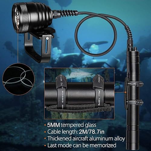 Miniatura 2 de SecurityIng DF05 3000LM - Luz de buceo con bote primario, 3 LED de buceo, linterna subacuática de 492 pies/492.1 ft con cable de 6.6 ft para buceo