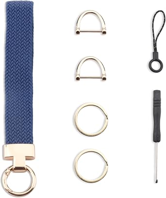 Keychain Wristlet, Stretchable Key Chain for Car Keys with Dual Keyrings & two D Ring Micro screwdriver, Adorable Wrist Lanyard for Women and MenCold blue