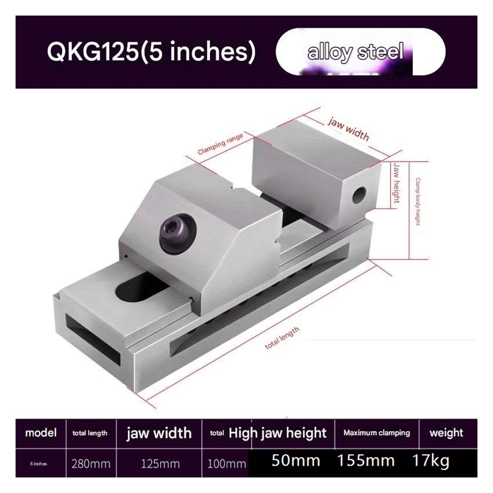 Wytrzymałe imadło mocujące do tokarek - serii QKG – wszechstronne imadło maszynowe do precyzyjnego mocowania(5.0in 0.003mm)