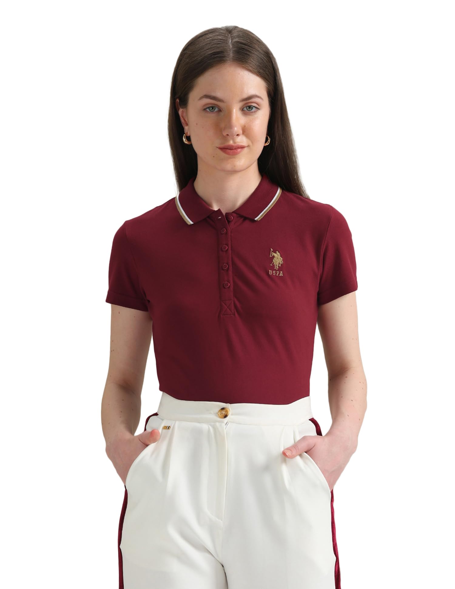 u.s. polo assn. Women's Solid Regular Fit Polo Shirt-picture-11