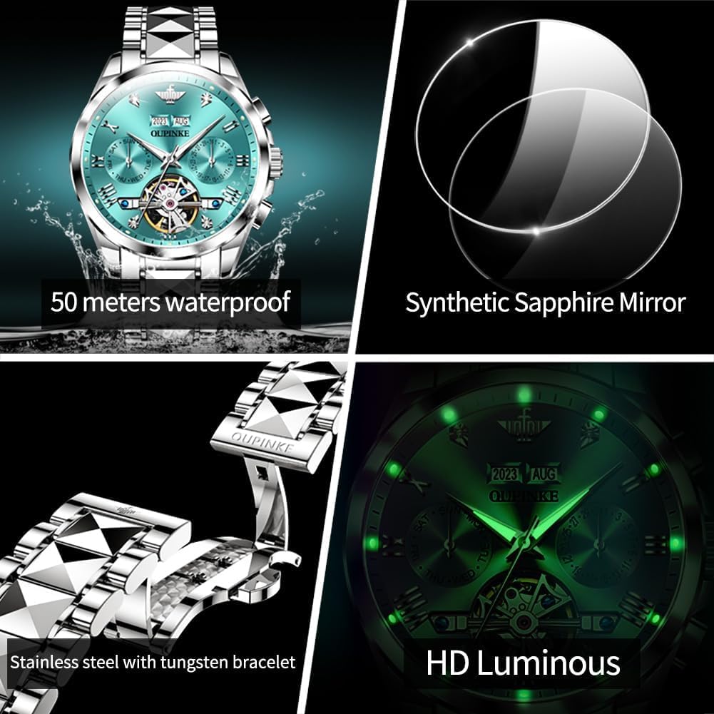OUPINKE Watches for Men Automatic Skeleton Self Winding Dress Wrist WatchBusiness Waterproof Luminous Tungsten…
