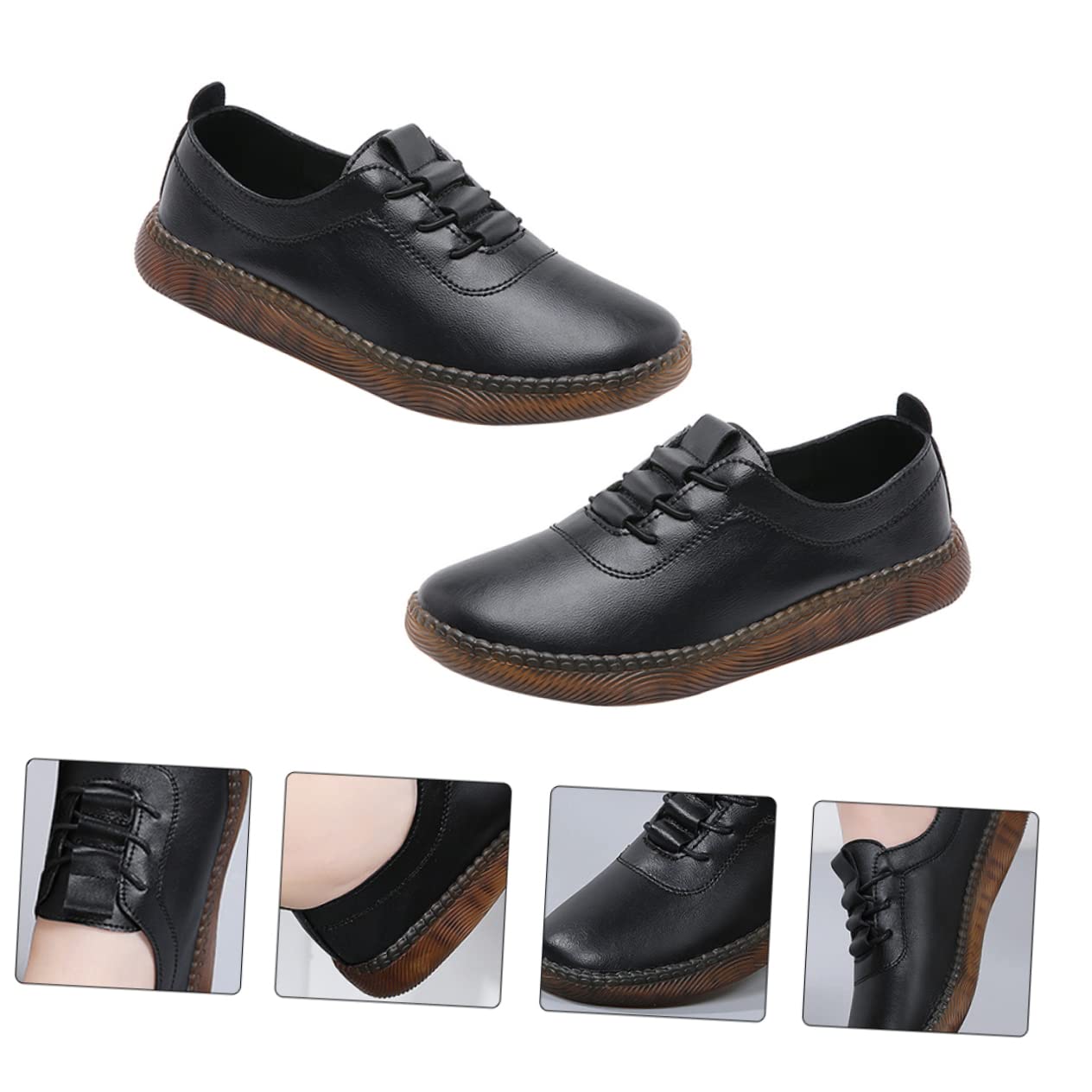 Homoyoyo Zapatos Planos de Cuero para Mujer Negros, Talla 40 | Antideslizantes y Ligeros, Uso Diario y Viaje, Estilo Casual Cómodo Acabado en Cuero