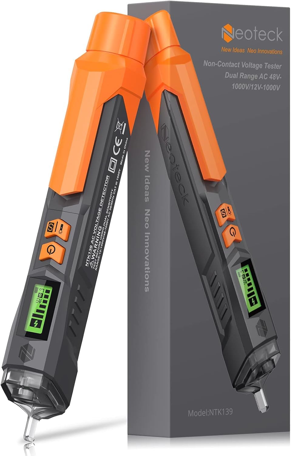 Neoteck Non Contact Voltage Tester 12-1000V/48V-1000 Adjustable Sensitivity AC Voltage Detector Pen Live/Null Wire Tester With LCD Display Buzzer Alarm Wire Breakpoint Finder