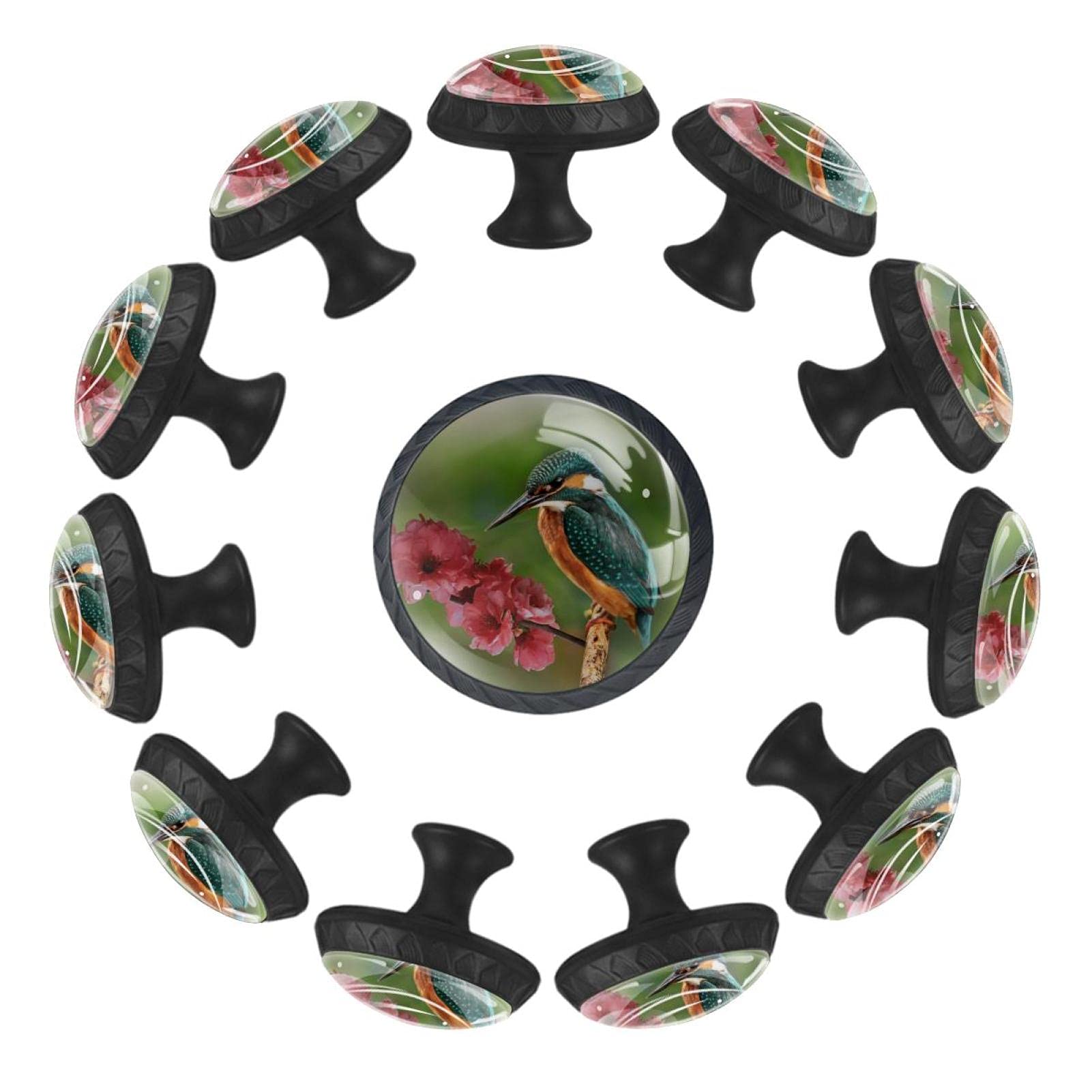 Lot de 12 boutons de tiroir ronds motif oiseau 35 mm poignée meuble commode chambre