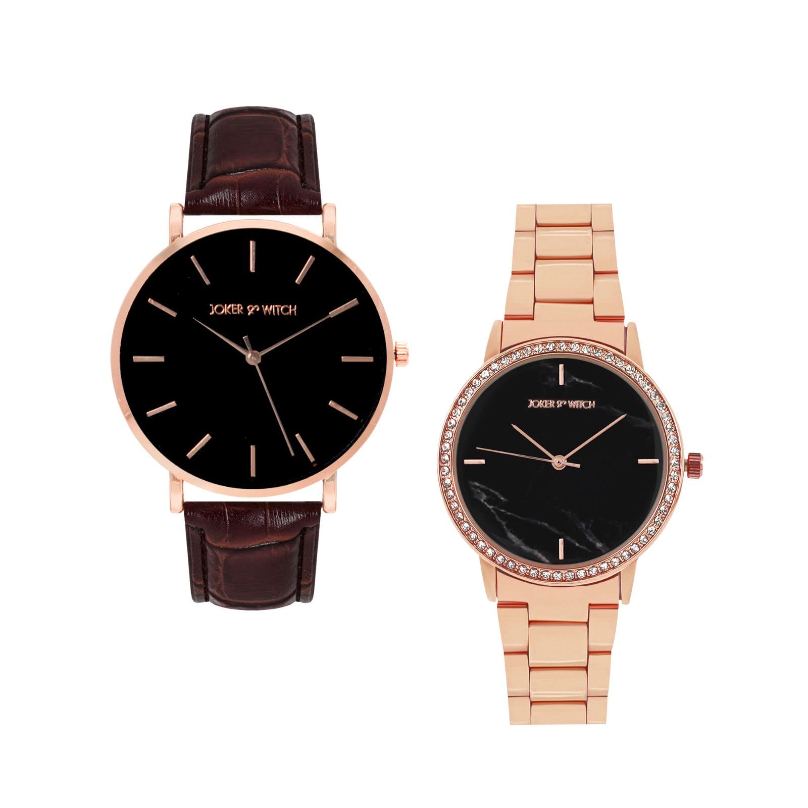Joker & Witch Leather Muffin & Lovey Couple Analogue Watches, Black Dial, Brown Band (B0BVB3KPY3) Amazon Price History, Amazon Price Tracker