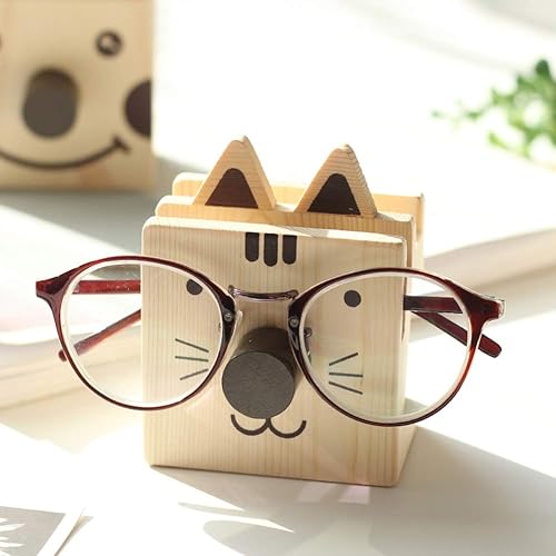 Z.N.Z Organizador de madera con forma de animal para múltiples usos, organizador para lentes, soporte para teléfono celular, lápiz papelería (gatito)