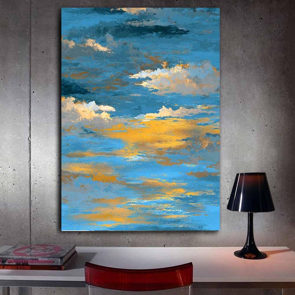 PUQAAEO Arte de pared en lienzo Nubes y mar decoración abstracta moderna para habitación,para baño,sala de estar,dormitorio,oficina,pasillo,（azul-80x120cm Sin marco