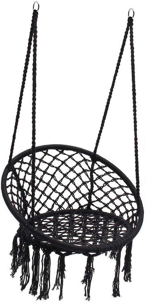 KSZJSDHammock Chair Macrame Swing, Hanging Cotton Rope Macrame Hammock Swing Chair for Indoor, Outdoor Home, Patio, Porch, Deck, Yard, Garden, Max Weight: 260 Pounds (Black)