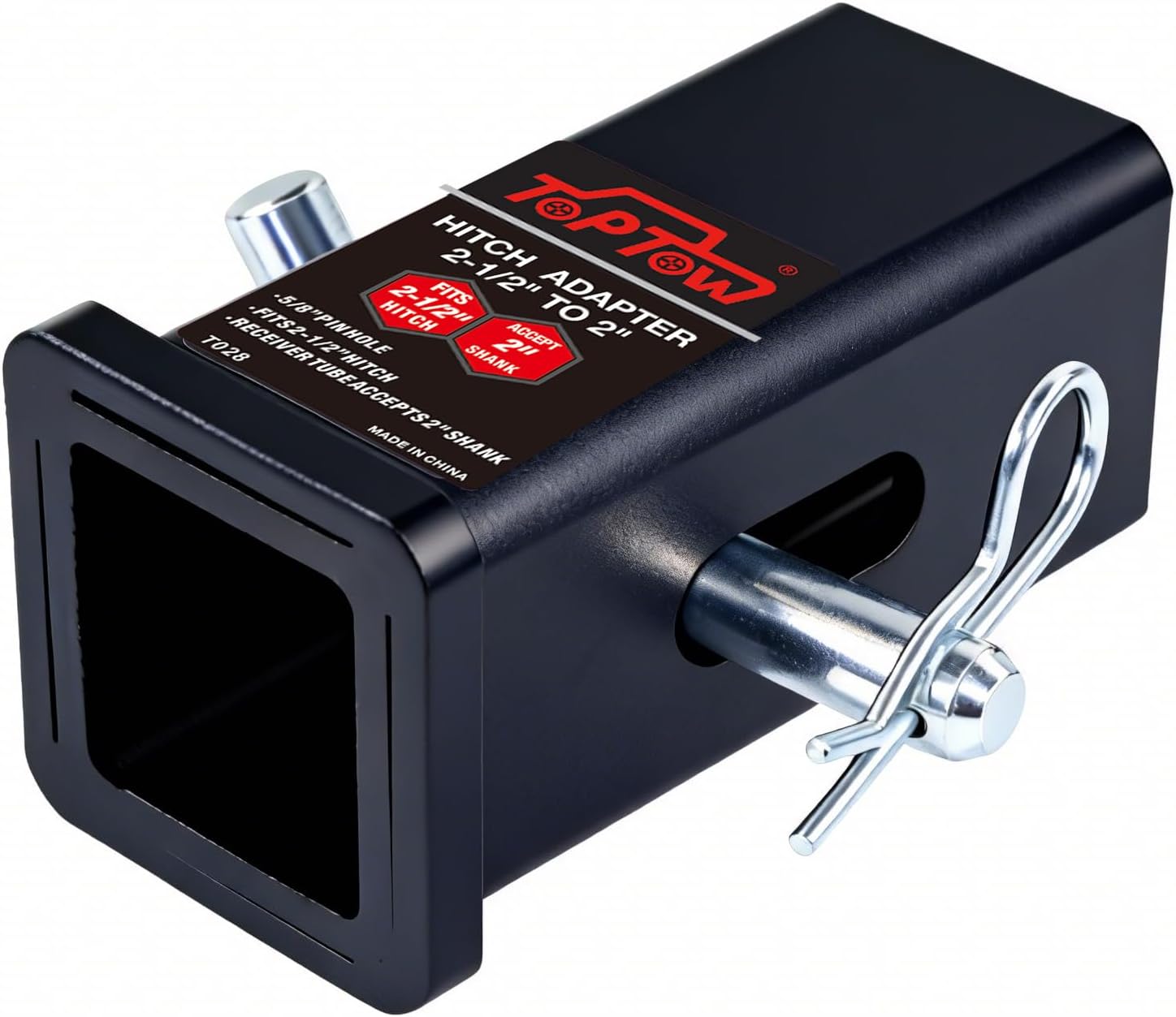 TOPTOW 64028S Trailer Hitch Adapter 2-1/2" to 2" Hitch Reducer Sleeve Carbon Steel, Upgraded, 5/8 inch Pin & Clip Included - Image 3