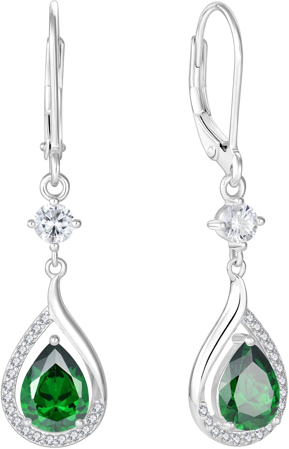 Teardrop Birthstone Earrings for Women 925 Sterling Silver Cubic Zirconia White/Yellow Gold Plated Dangle Drop Earrings Jewelry for Her