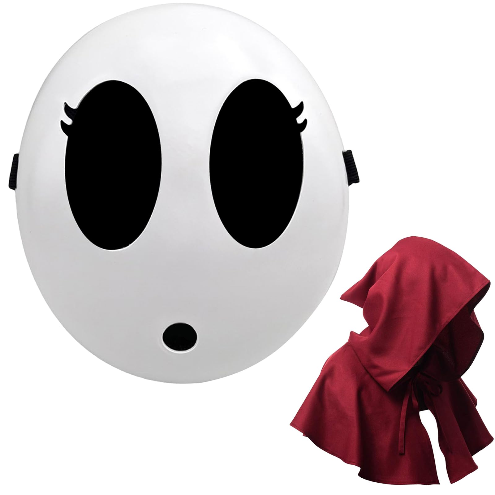 Shy Guy Mask with Cloak Anime White Mask Halloween Christmas Carnival Costume Cosplay Props (2PCS Girls Red)