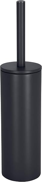 Spirella - Brosse WC avec Support Acier - Modèle Akira - tête Interchangeable et d'un Pot en Acier Solide - avec Récipient hygiénique - Brosse Toilette fermée - à Poser - Noir Mat - 40 x 9.5 x 9.5 cm - 1