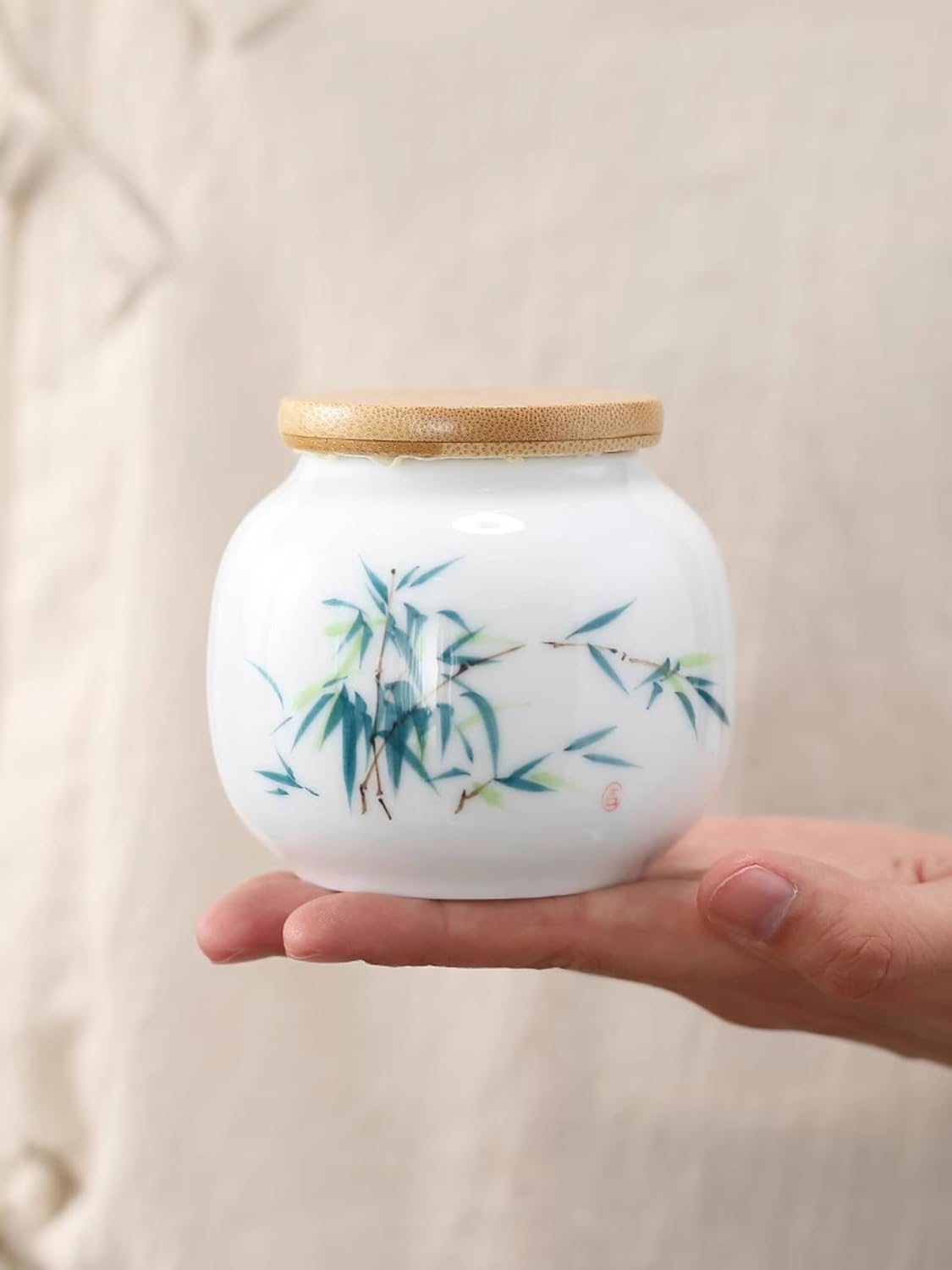Hand-drawn Ceramics Tea Caddy, 210ml 7.1oz, Chinese Kung Fu Tea Set Ceramic Jar