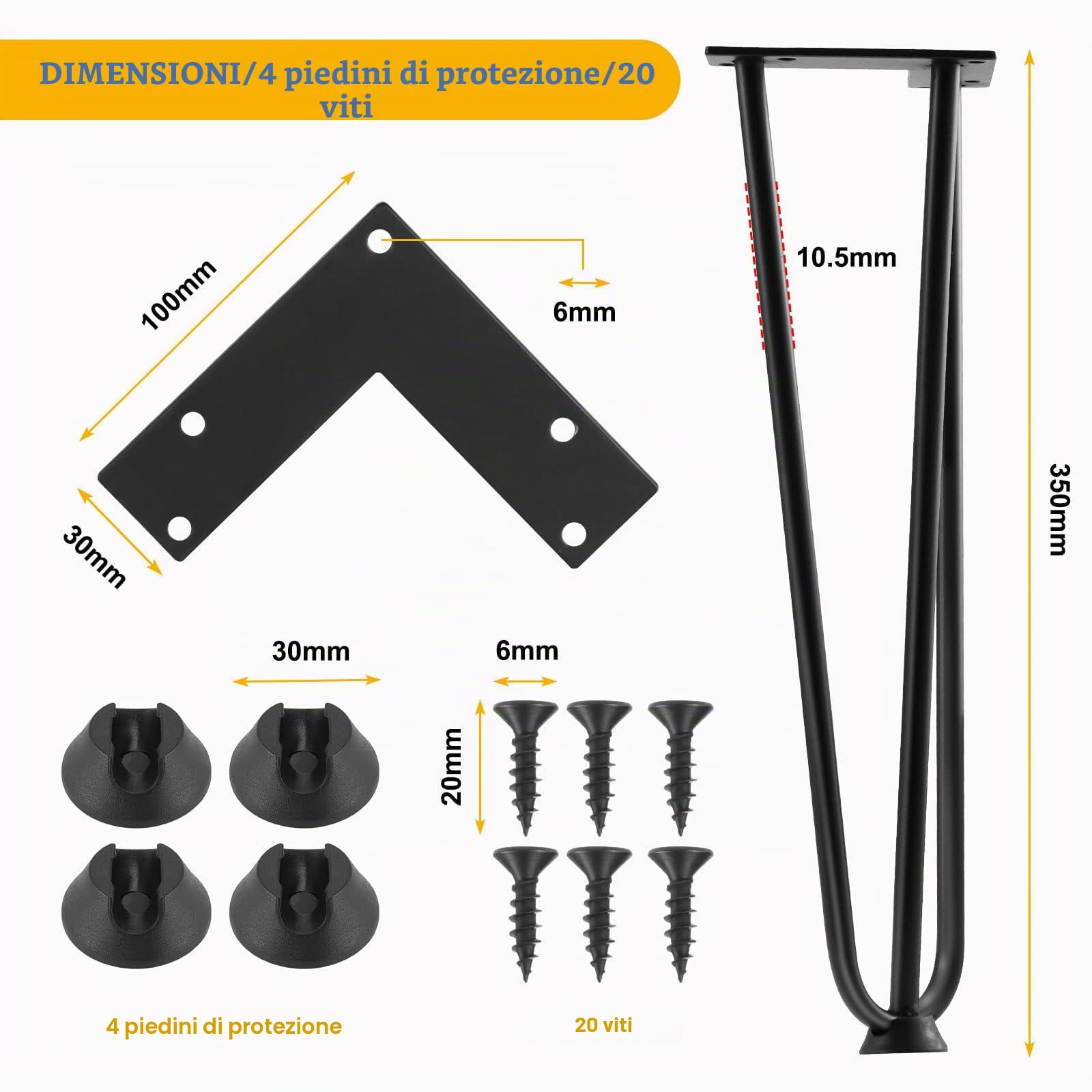 4 gambe per tavolo per capelli da 35 cm, 3 aste a forchetta, gambe per tavolino da salotto, per il fai da te, robuste gambe in metallo per mobili, gambe regolabili e intercambiabili