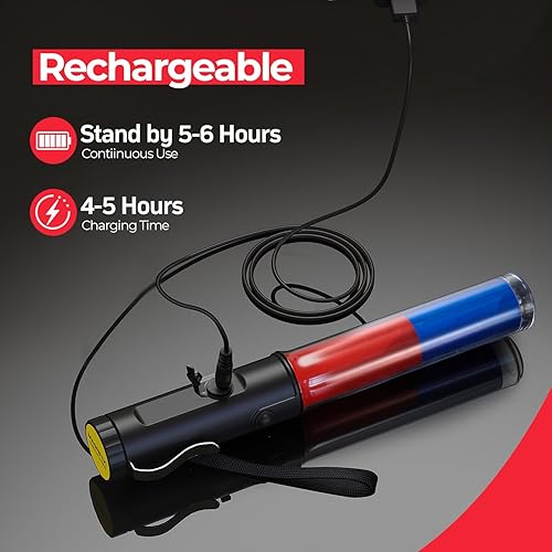 Miniatura 2 de Varita de tráfico recargable, luz de bastón de control de tráfico de 10 pulgadas con 4 modos intermitentes y 1 LED blanco en la parte superior,