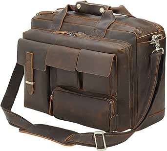 TIDING Full Grain Leather Briefcase for Men, 17 Inch Laptop Case, Business Travel Office Messenger Shoulder Bag