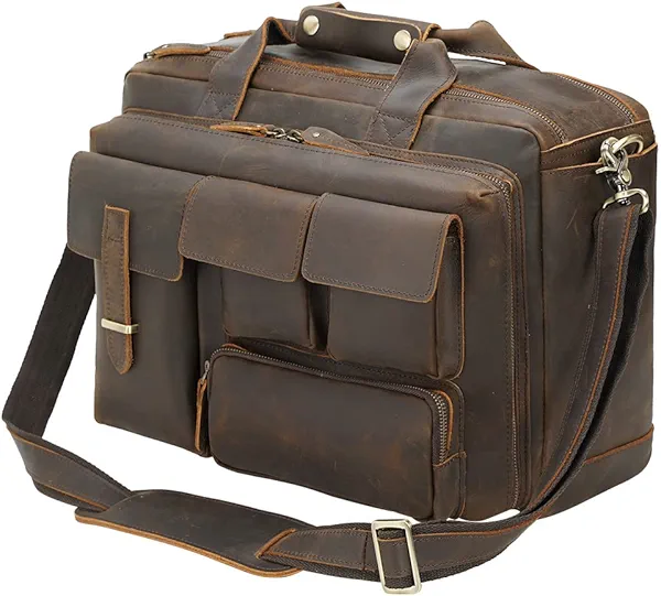 TIDING Full Grain Leather Briefcase For Men 17 Inch Laptop Case Business Travel Office Messenger Shoulder Bag