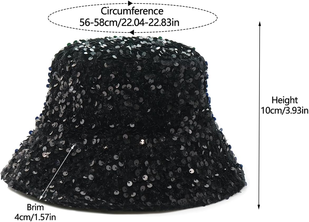 Womens Bucket Hat Bling Sequin Foldable Sun Cloche Cap - Image 7