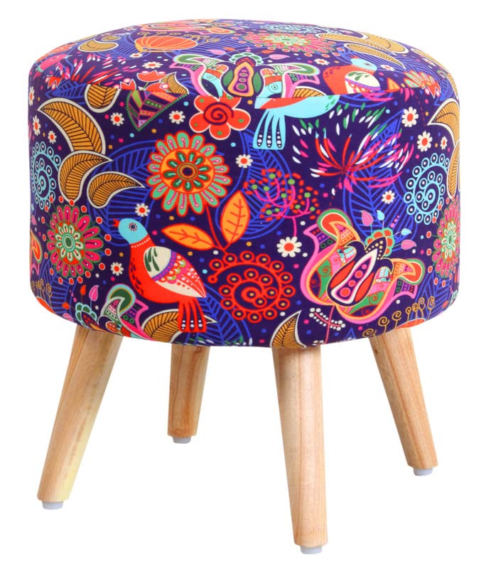 Image of Ottoman Printed Stool with Chair, Velvet Foot Rest Stool for Living Room, Wooden Legs Ottoman for Sofa & Living Room Decor, Chair (18 inchx32 inch), Puffy (16 inchx17 inch), (Combo Birds)
