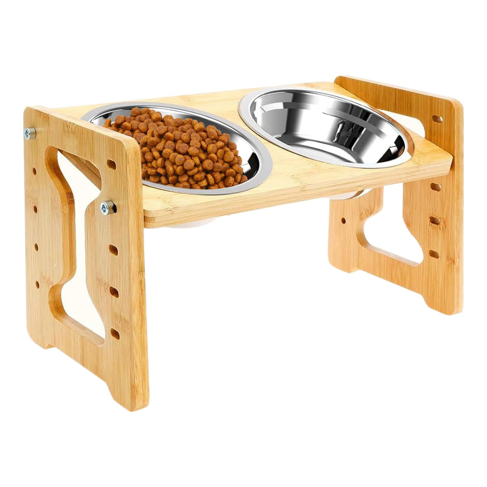 Gamelle surélevée pour chien, hauteur réglable, en acier inoxydable, double mangeoire inclinée en bois, alimentation lente, base antidérapante ergonomique pour chiot pour manger et boire
