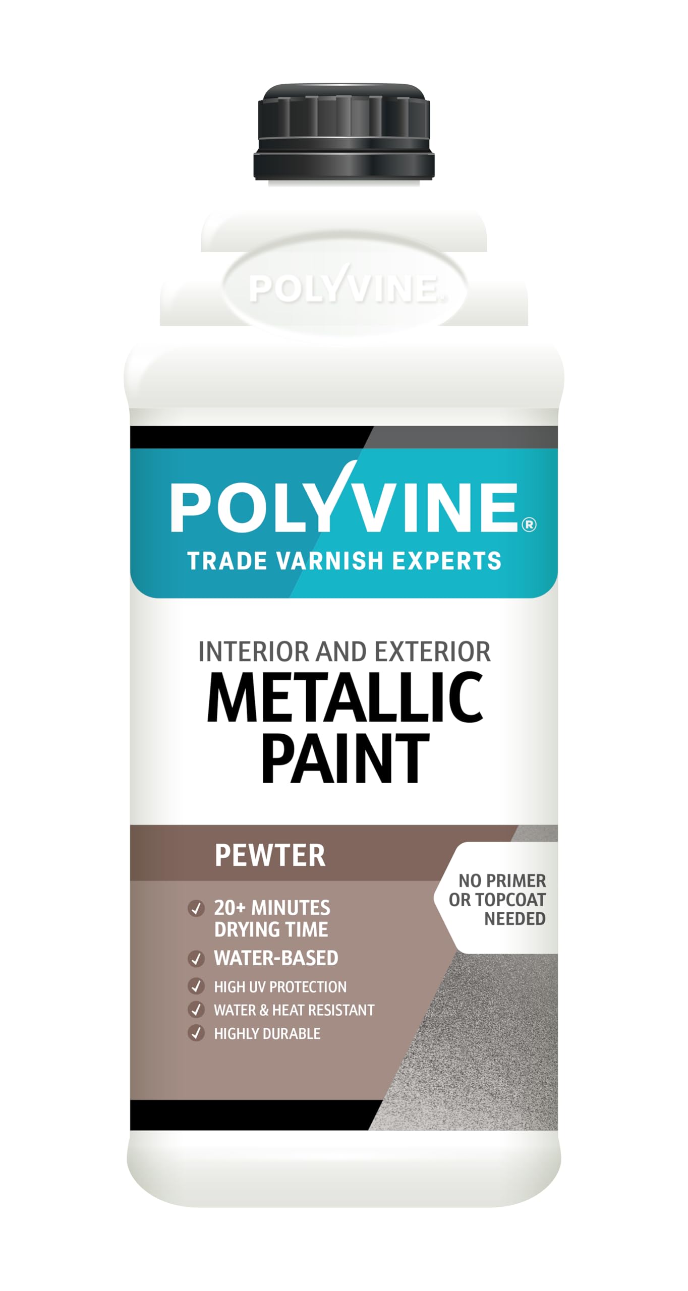 Polyvine Metallic Paint – Acrylic Metallic Heat Resistant Paint No Primer or Topcoat Needed - Water & UV Resistant Decorative Paint for Ceramics, Furniture, Ornaments, Interior Walls, Metalwork & More