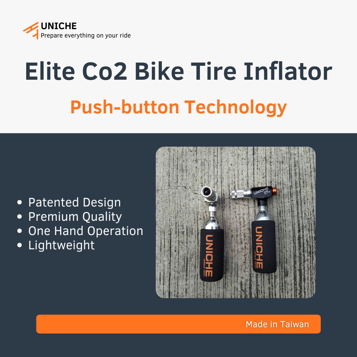 UNICHE Elite CO2 Bicycle Inflator - Push Button Air Flow For Quick Tire Inflation