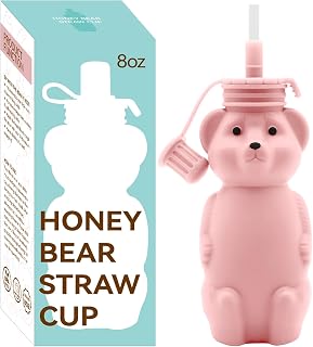 Mootikar Honey Bear Silicone Straw Cup, Babies Water Drinking Cup, 8-Ounce Therapy Sippy Bottles for Speech and Feeding Training, BPA Free & Dishwasher Safe (PINK)