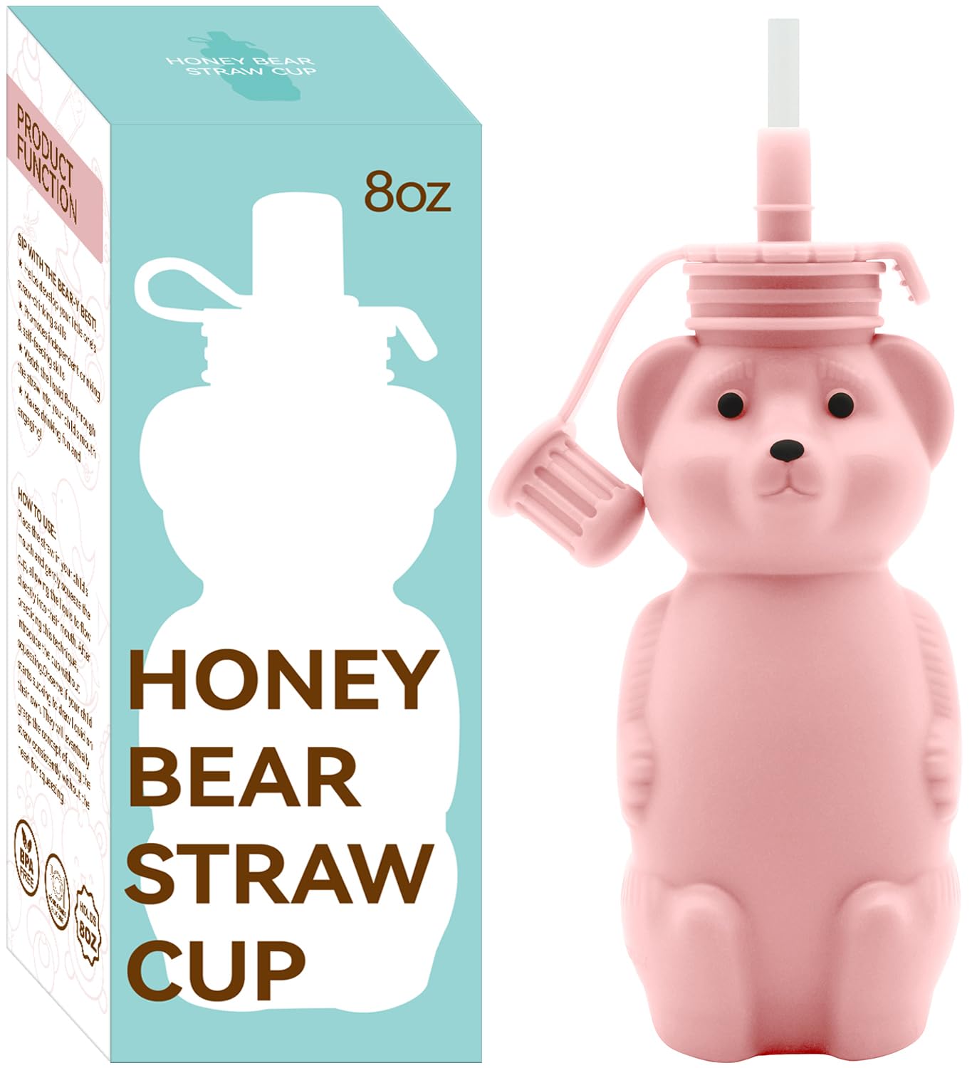 Mootikar Honey Bear Silicone Straw Cup, Babies Water Drinking Cup, 8-Ounce Therapy Sippy Bottles for Speech and Feeding Training, BPA Free &