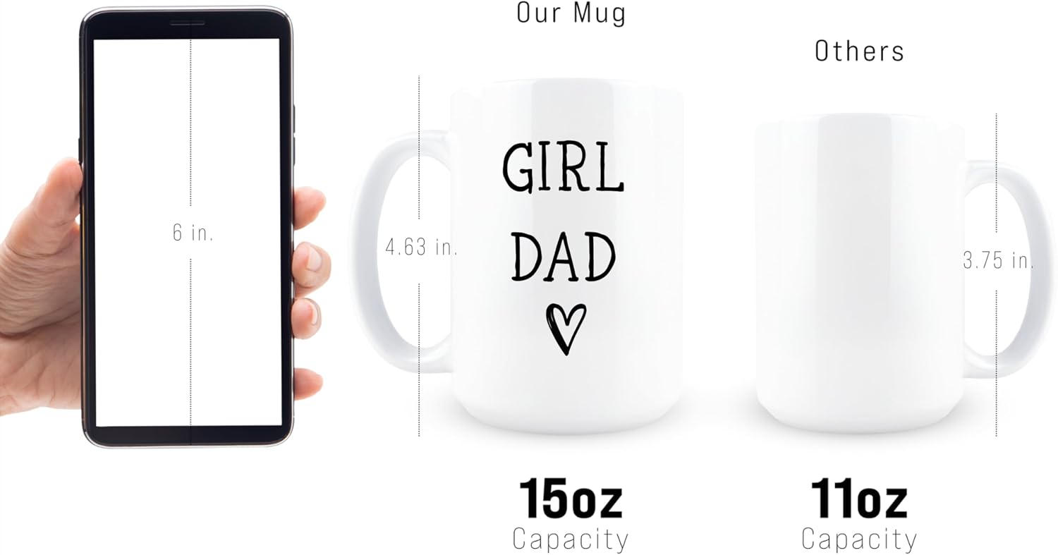 Girl Dad Mug, Girl Dad Cup, Fathers Day Coffee Cup, Fathers Day Gift from Daughter Mug, BPA Free Ceramic Novelty Birthday Gift, Funny Sarcastic Coffee Drinkware for Coworker