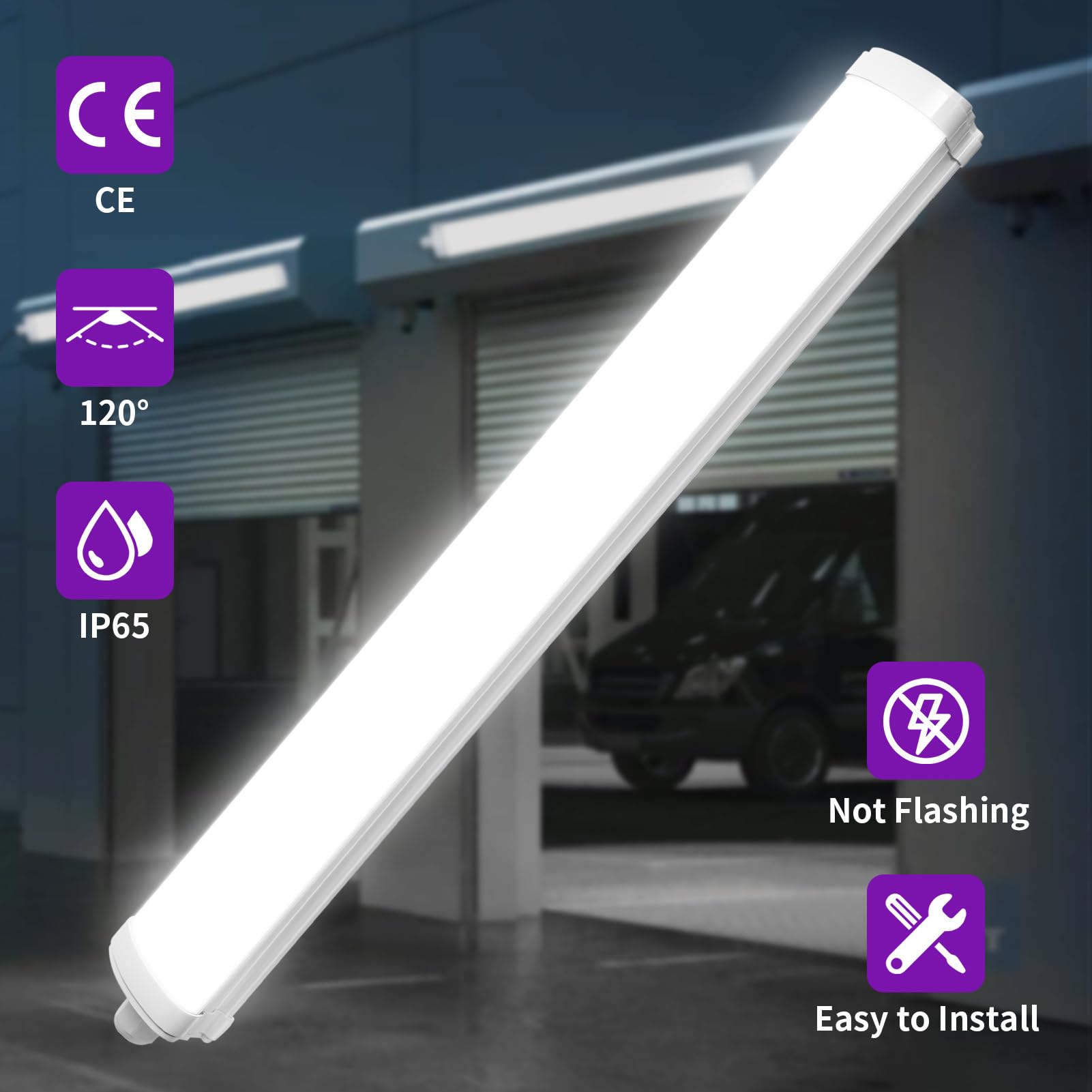 Viugreum 6 Paquets Tube Néon LED 115cm, Étanche IP65 Reglette 40W 4000LM Blanc Neutre 4500K pour Garage, Plafonnier pour Bureau Atelier Sous-sol Entrepôt Salle de Bain Cuisine