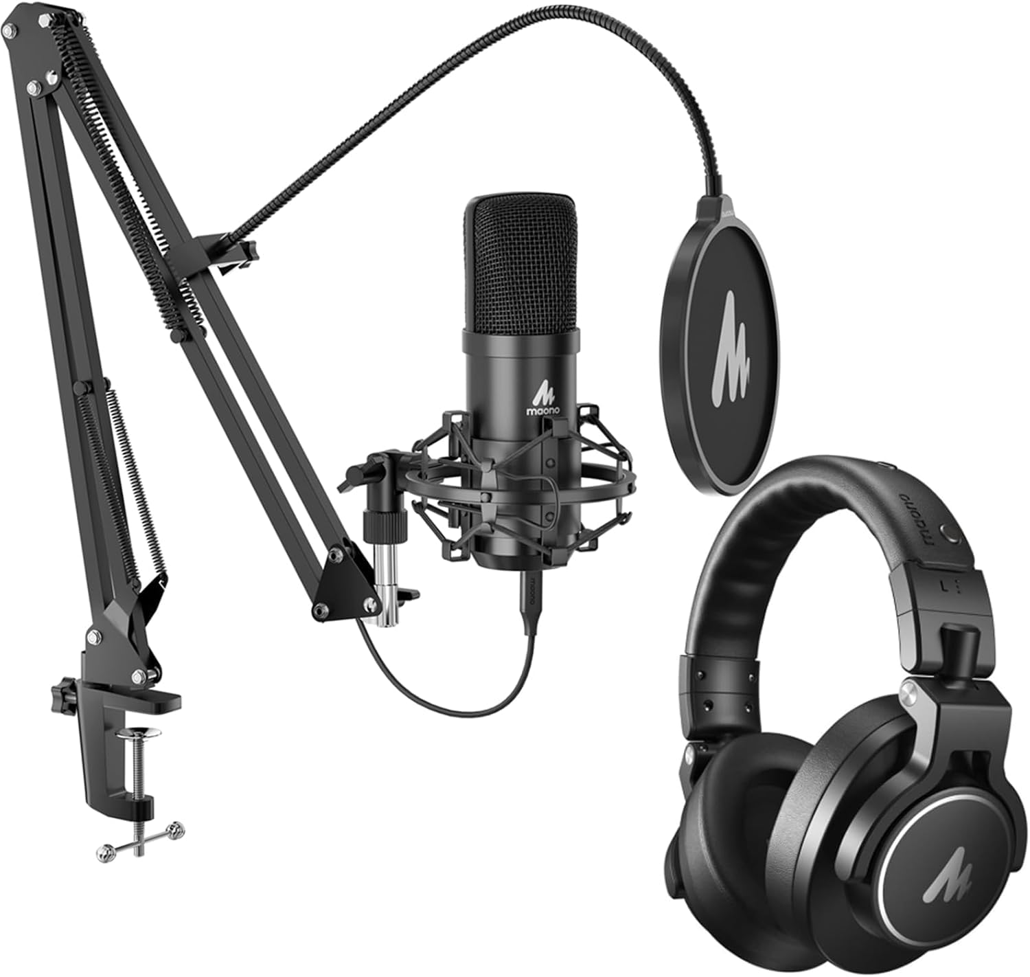 MAONO USB XLR Condenser Microphone: PC Computer Podcast Stream Gaming Cardioid Metal Mic Kit with Studio Headphones (A04 Gen2+MH700)