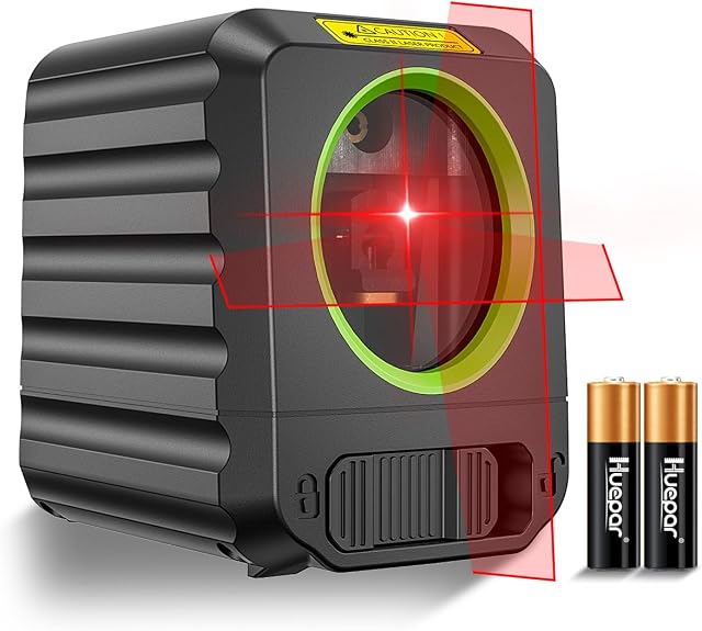 Laser Level, Huepar Self-Leveling Laser Level with Red Beam Cross Line Laser-Vertical and Horizontal Line, 100ft Alignment Laser Tool for Picture Hanging and DIY Application, Battery Included-B011R