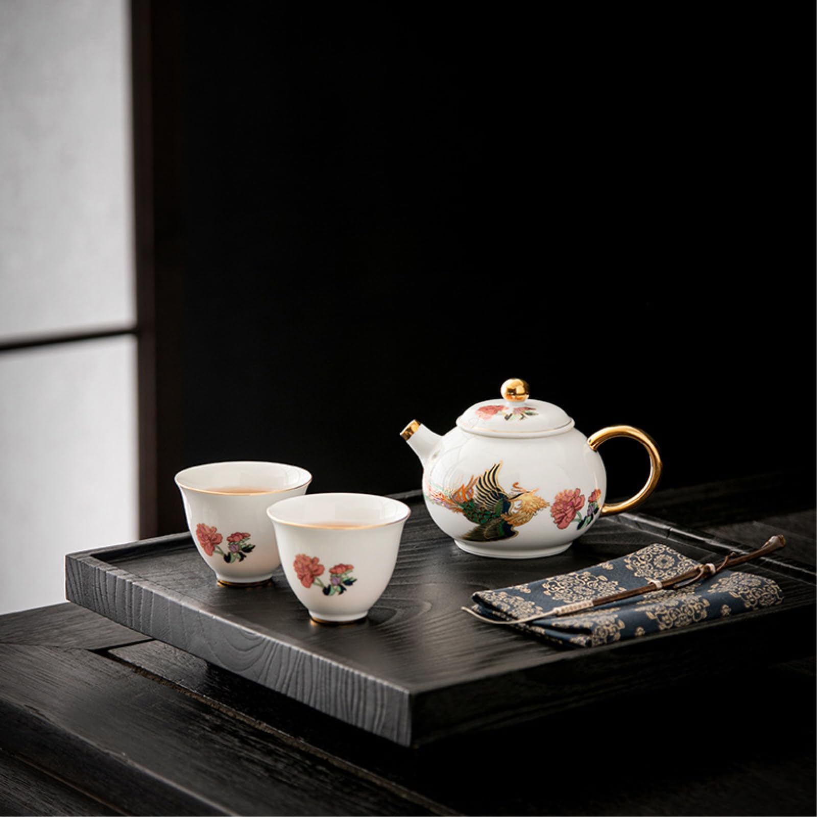 Ceramiczny mini-dzbanek bąbelkowy z dwiema filiżankami wykwintnego zestawu do herbaty Kung Fu do użytku domowego - taniec feniksa na dziewięć dni - pudełko
