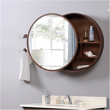 Round Medicine Cabinets for Bathroom with Mirror,Medicine Cabinet,50/60/70cm Farmhouse Bathroom Cabinet with Circle Wall Mounted Vanity Mirror,Solid Wood Mirror CabinetB,D70cm/28in